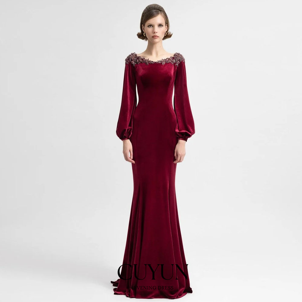 Women'S Formal Dinner Wear - CUYUN Maßgeschneidertes Halb-Meerjungfrau-Burgunder-Abendkleid aus Samt mit