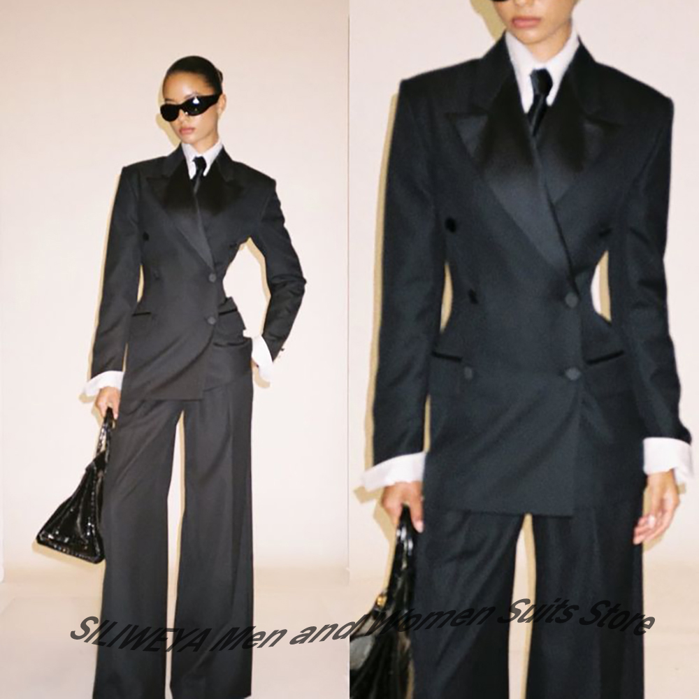 Women'S Formal Wear Pants Suit - Professioneller schwarzer zweireihiger Anzug für Damen,