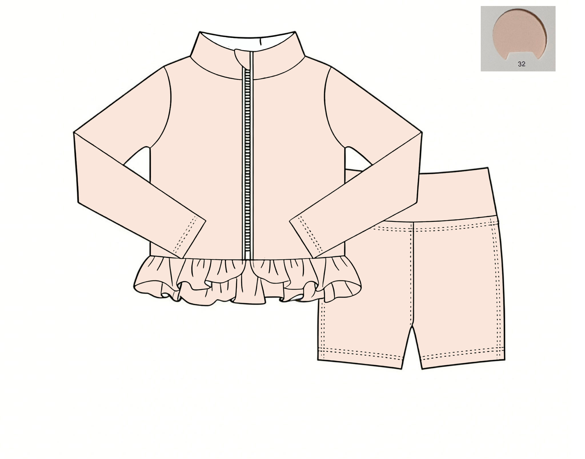 Monochrome Suit Set - Einfarbiges Yoga-Outfit für Mädchen Sommer Reißverschluss