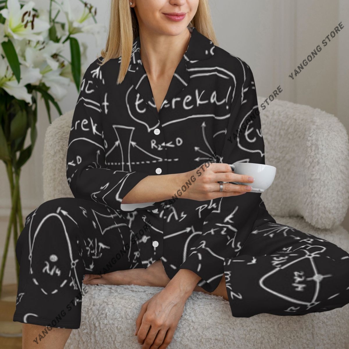 Monochrome Suit Set - Frauen Nachtwäsche Pyjamas Wissenschaft Wissenschaftliche Monochrome