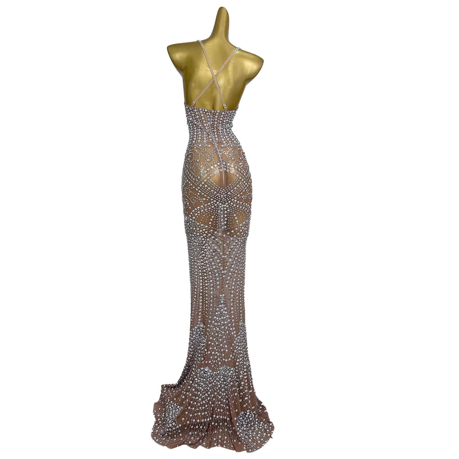 Women'S Formal Dinner Wear - Sexy Durchsichtiges Bankett-Party-Strass-langes Kleid für Damen,