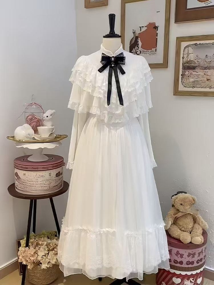 Formal Wear Women Us - Japanisches Kurzarm-Spitzenkleid mit Schleife, weiß, schmaler