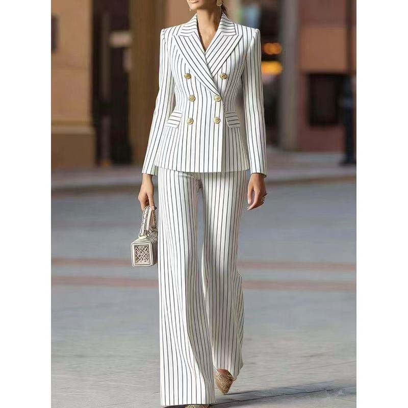 Women'S Formal Wear Pants Suit - Herbst Hosenanzug Damen Gestreift Business Arbeitskleidung