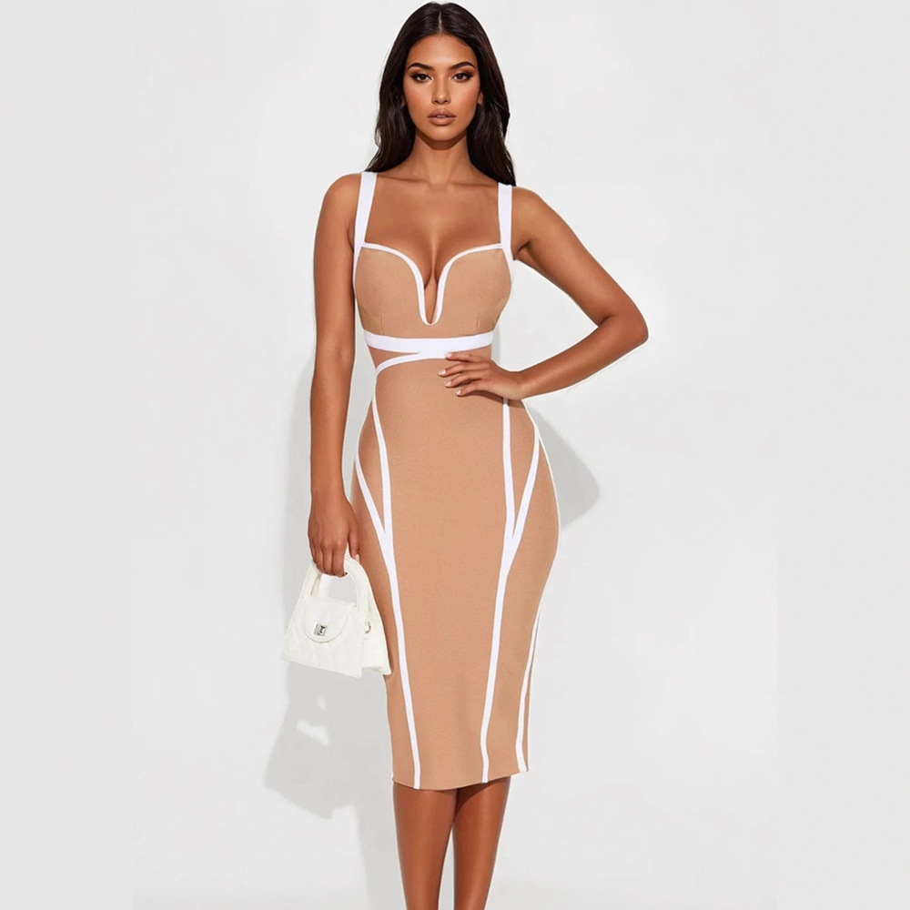 Women'S Formal Dinner Wear - Glamouröses Hüftwickel-Kleid mit Weißem Rand, Aprikosenfarbenes