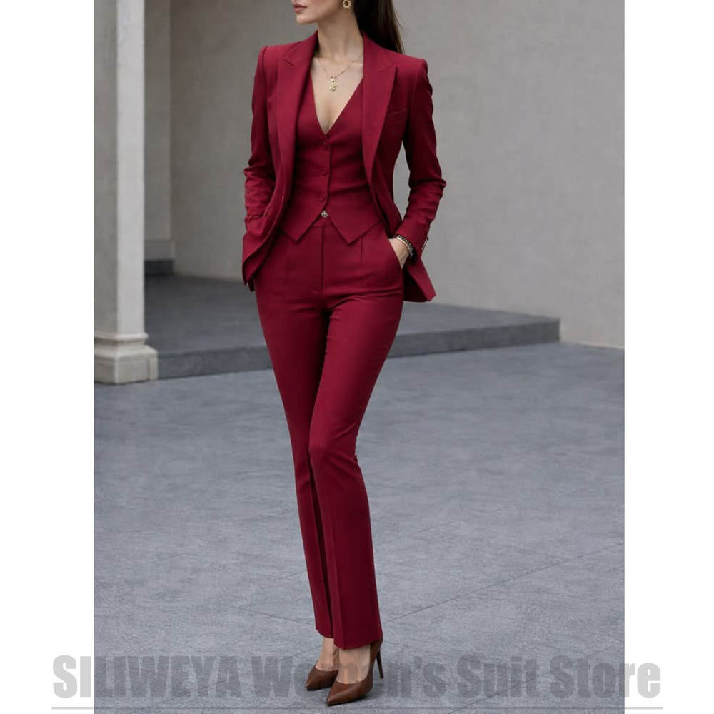 Women'S Formal Wear Pants Suit - Damen 3-teiliges Anzug-Set, Blazer, Weste, Hose,