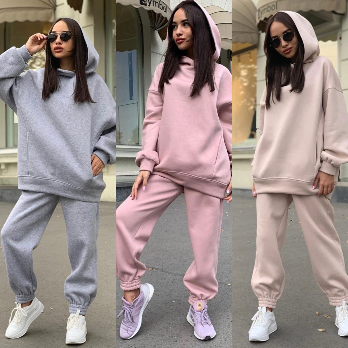 Monochrome Suit Set - Einfarbiges Kapuzen-Hoodie-Set Lässige Europäisch-Amerikanische Mode 2-Teilig