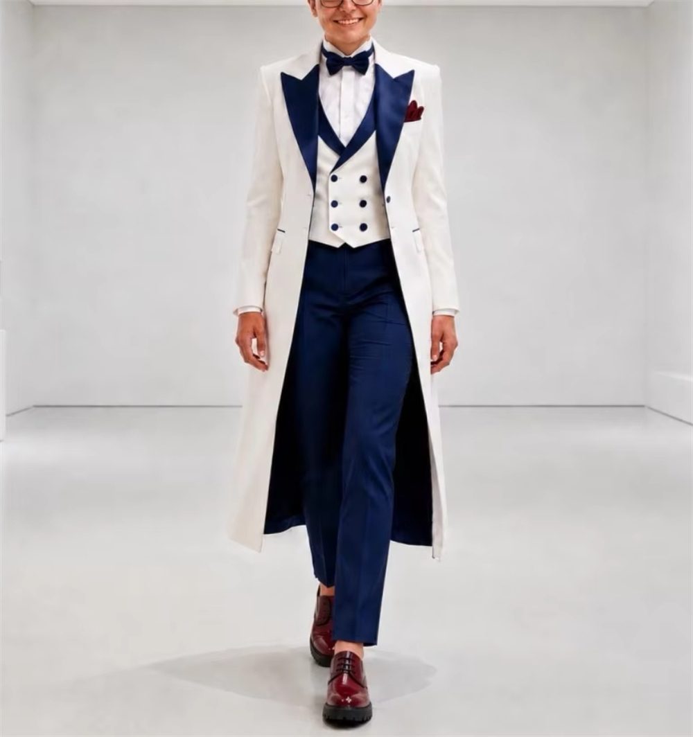 Formal Wear Women Us - Marineblau-weiße Damenjacke, elegante maßgeschneiderte Bürokleidung, Hochzeitsgast-Outfit,