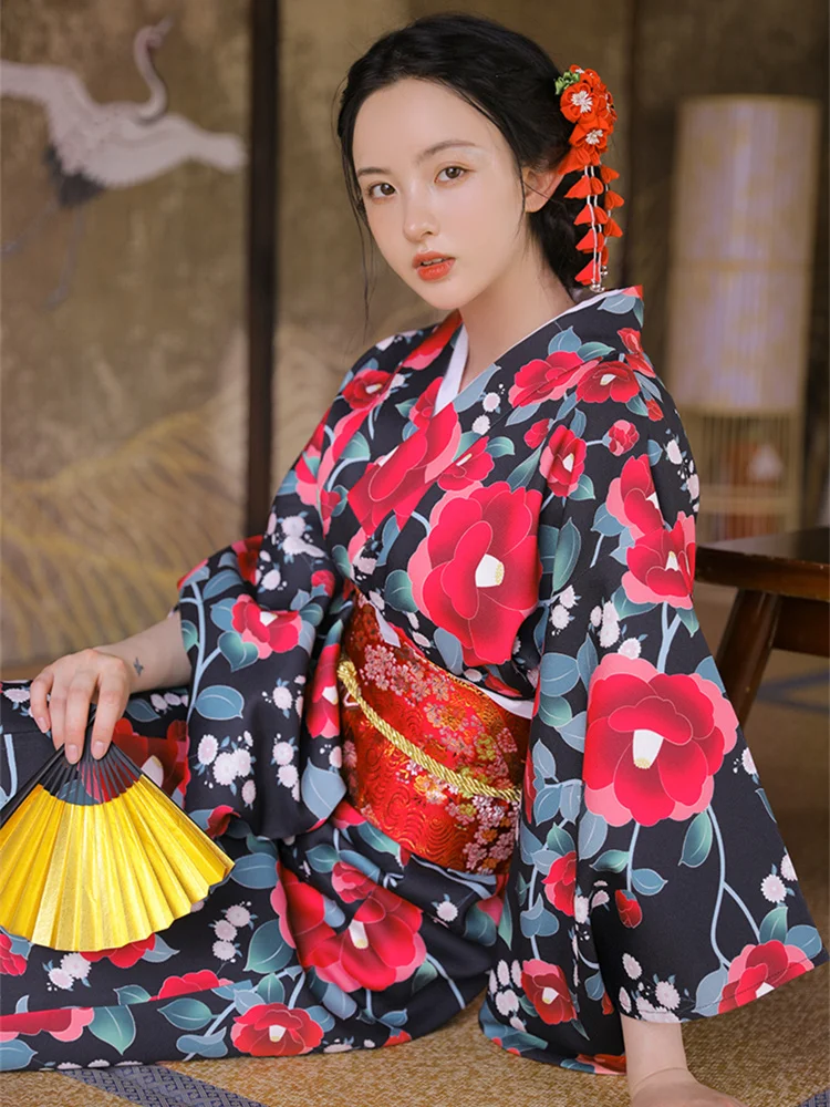 Langes Kleid mit Blumendruck f – Japanese Women Formal Wear Bewertung und Preis