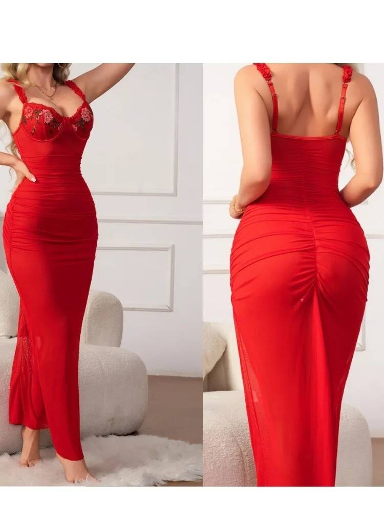 Rotes, gerafftes Kleid mit Trä – Women Formal Wear Trends Bewertung und Preis